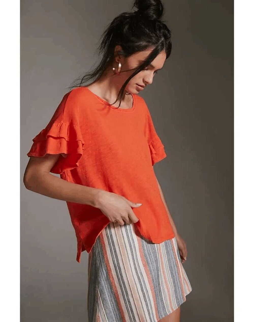 Pilcro X Anthropologie Heritage Femme Ruffle Sleeve Tee Orange 2X NEW